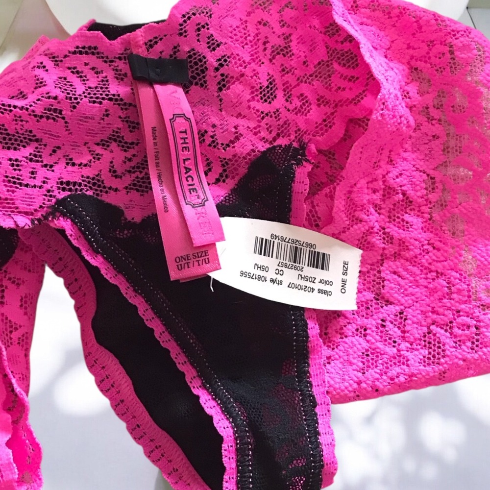 NWT VTG VICTORIA'S SECRET O/S PINK & Black The LACIE VINTAGE RARE THONG PANTIES - Picture 3 of 3